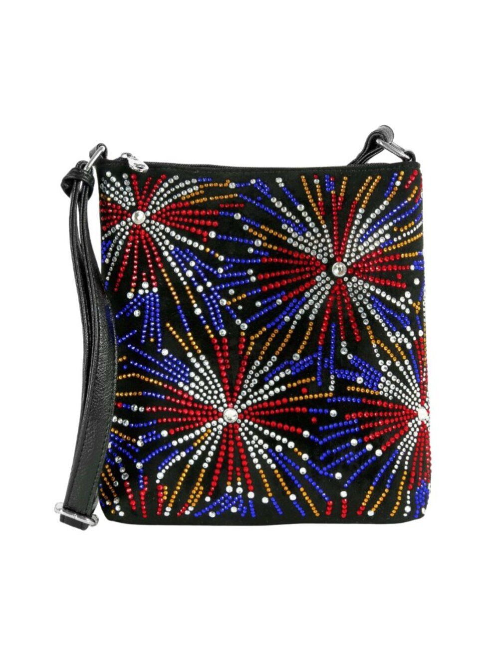 Black Rhinestone Fireworks 4th of July Crossbody Sling Bag